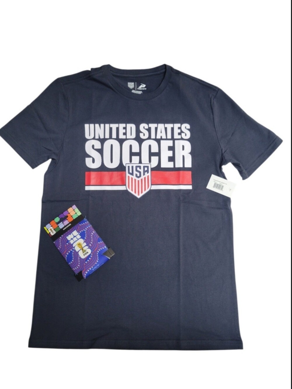 USA Soccer T-Shirt & FIFA World Cup Koozie Bundle Adult Small 100% Cotton NWT
